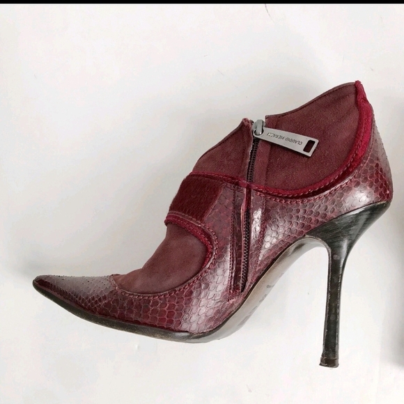 Claudio Merazzi Burgundy/Red Leather Point Toe Buckle Booties 35.5/5.5 Italy - Picture 5 of 12